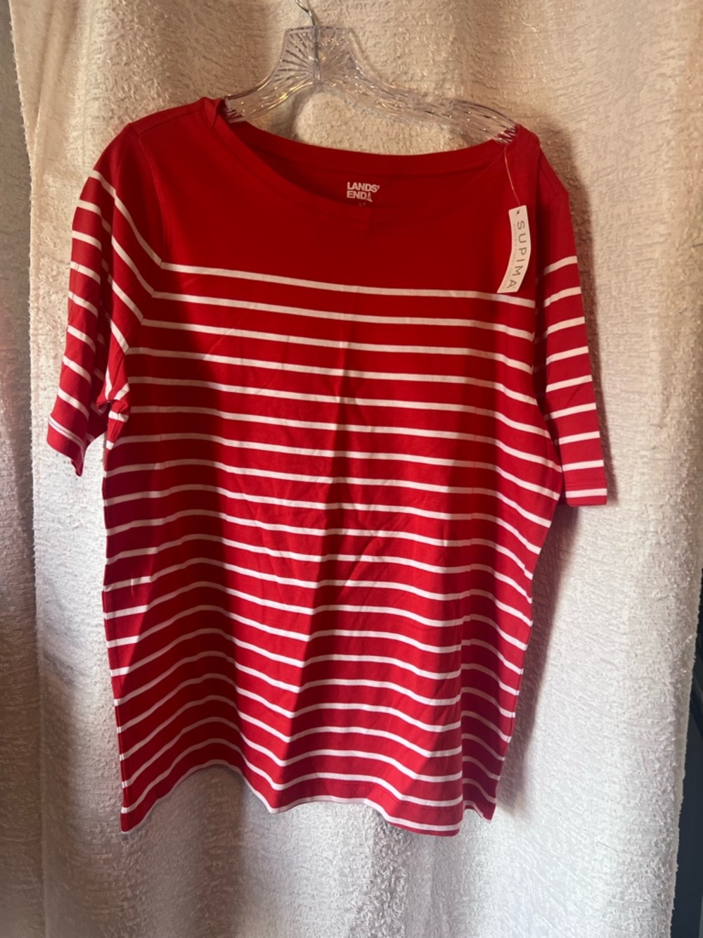 Lands' End Red and White Striped Short-Sleeve Tee